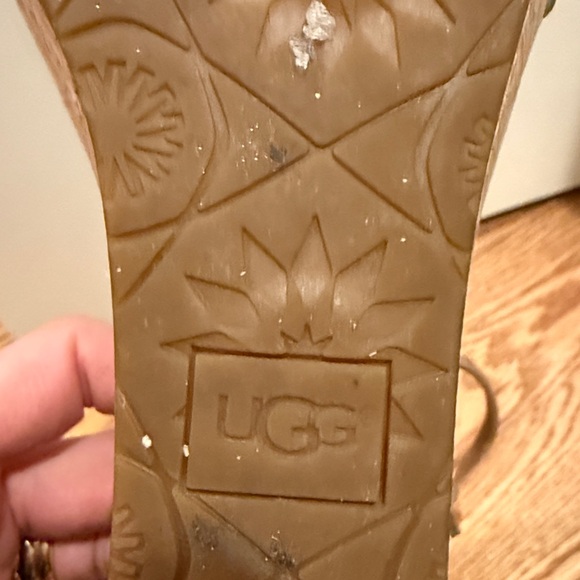 UGG Metallic Gold Leather Ankle-Strap Sandals - Picture 8 of 9